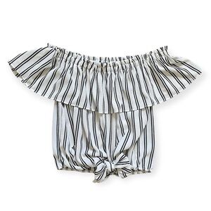 NWOT Tie Front Off the Shoulder Stripe Top White size S